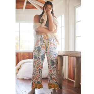 Anthropologie Kelly Louise Judd White Yellow Floral Bunny Pajama Pant Size Small